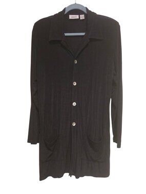 Chico’s Travelers Black Long Jacket Button Down (Chico) Size 2 Large